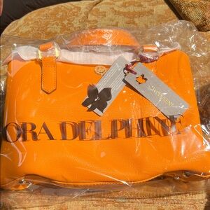 Ora Delphine Bold Orange Leather Tote